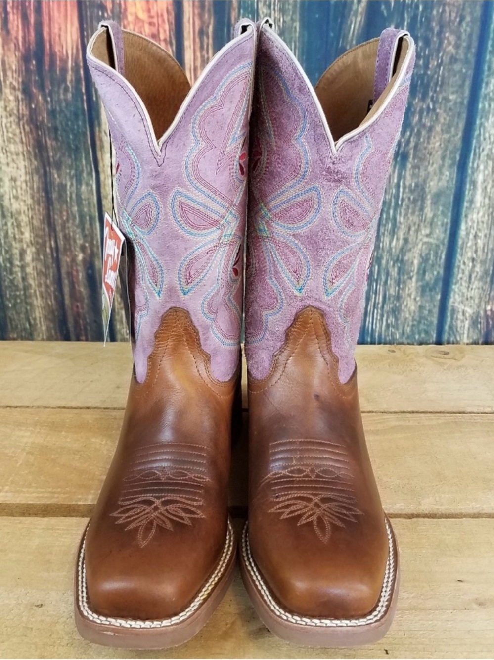 TONY LAMA WOMENS LAVANDER CORRIZO SLIP ON EMBROIDERED COWBOY BOOTS